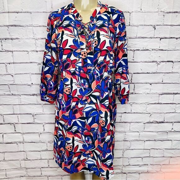 J.Crew Lace-up printed dress 3/4 sleeves size M - Picture 1 of 7